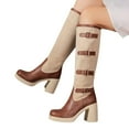 thumbnail image 3 of Xiaoxatg Women's -High Boots Autumn and Winter Leather Splice High Heel Sleeve Barrel Boots with Colored Belt Buckle 7.5 Brown, 3 of 6