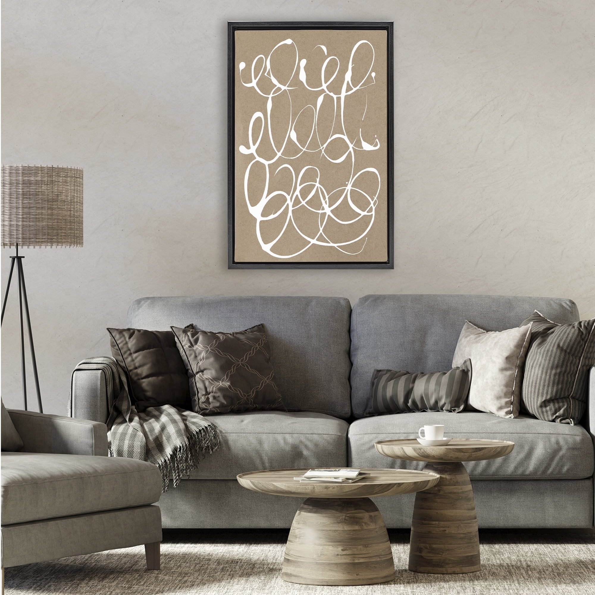 Stupell Industries Scribbled Taupe Circles Black Framed Floater Canvas Wall Art, design by Susan Bryant