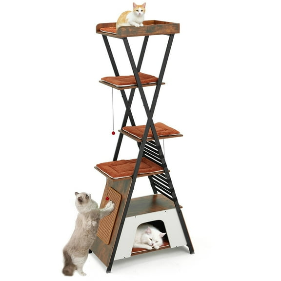 Erinnyees Cat Tree, 72" Modern Cat Tower for Indoor Cats with Sisal Scratching Board, Multi-Level Condo with Cozy Caves, Wooden Cat Tower with Extra Large Perch, Removable Washable Pads