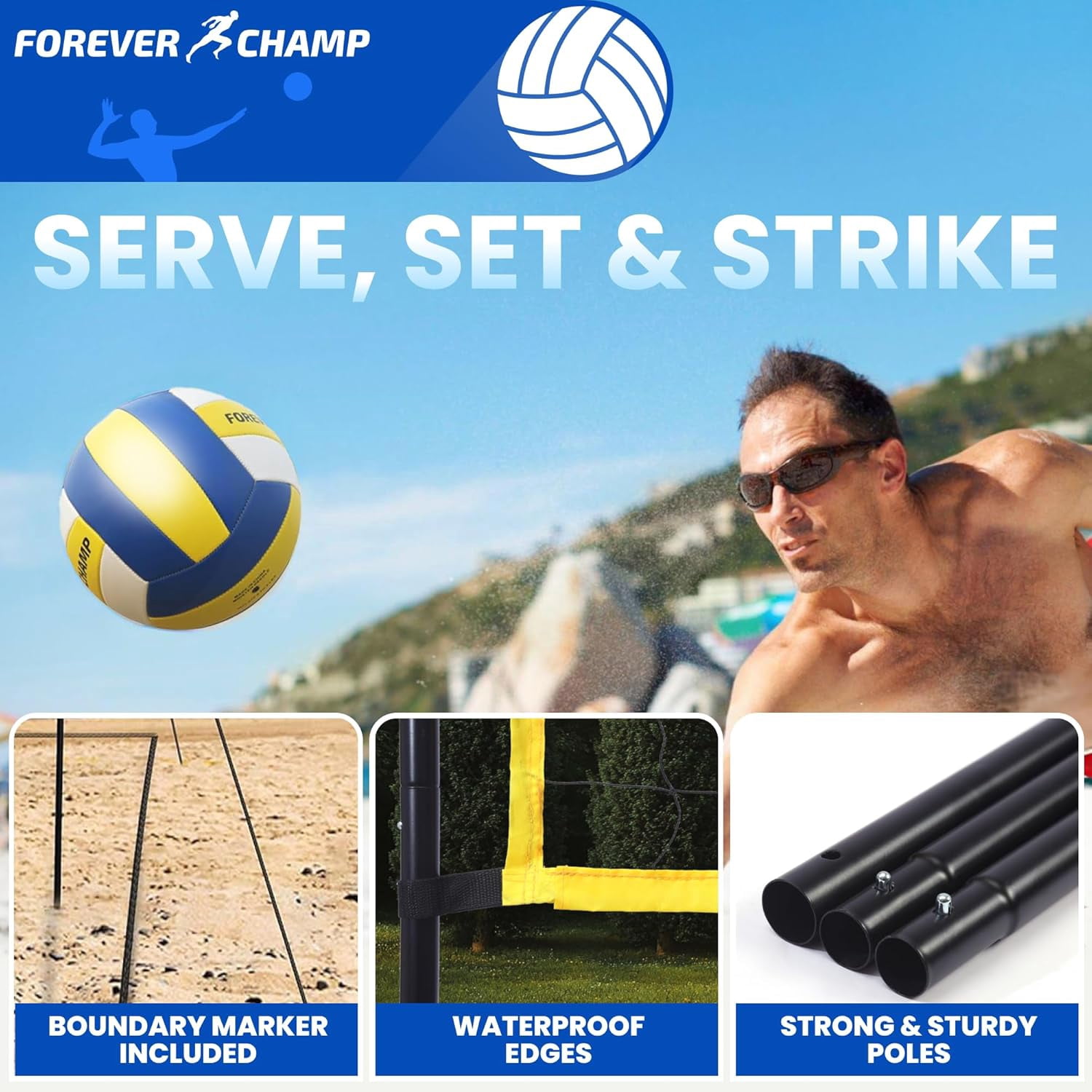 Volleyball Net Outdoor - Includes 32x3 Feet Regulation Size Net - Volleyball Net for Backyard, Beach, or Pool