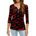 thumbnail image 4 of Abcomgle Womens Halloween Tops Spooky Bat Graphic Shirts for Women Fall Henley V Neck 3/4 Sleeve Top for Women Fashion Halloween Outfits Women,S, 4 of 4