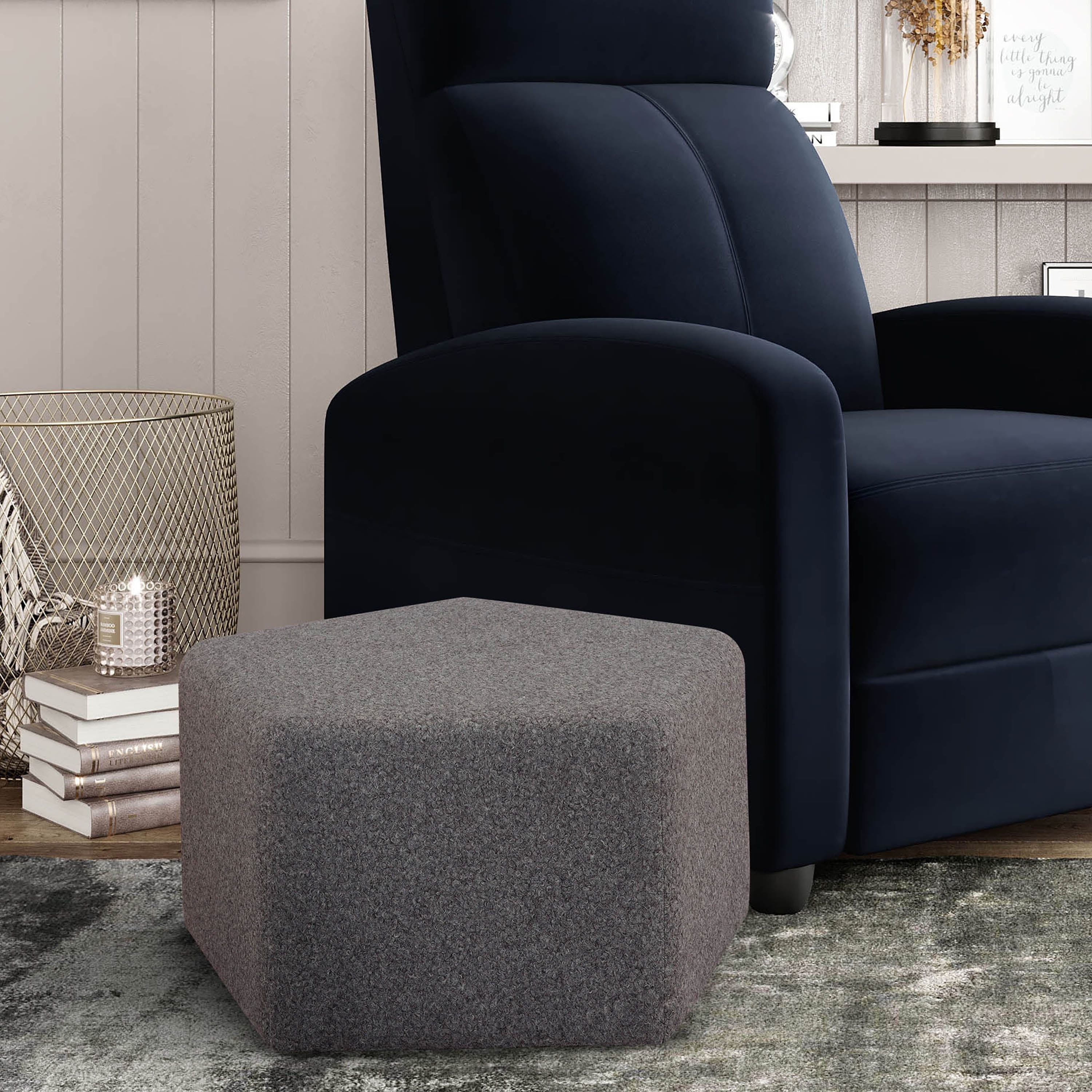 Lifestyle Solutions Gentry Pentagonal Ottoman, Gray Fabric