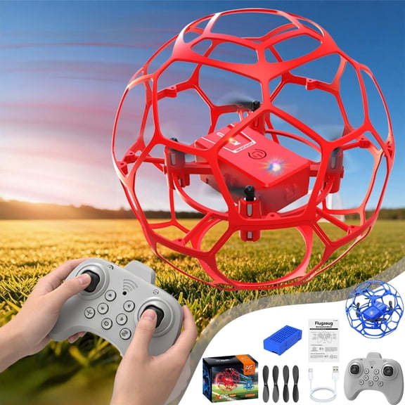Spherical RC Drone, Soccer Ball Shaped Toy Drone with 360° Flips, Takeoff Height Hold Speed Adjustment, Ideal Gift for Boys