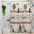 thumbnail image 3 of Japanese Style Small Stall Shower Curtain, Waterproof Shower Curtains for Bathroom, Vintage Cartoon Cat House Trees Flowers Washable Fabric Bath Curtain for Bathtub Decoration with Hooks 36x72 Inches, 3 of 9