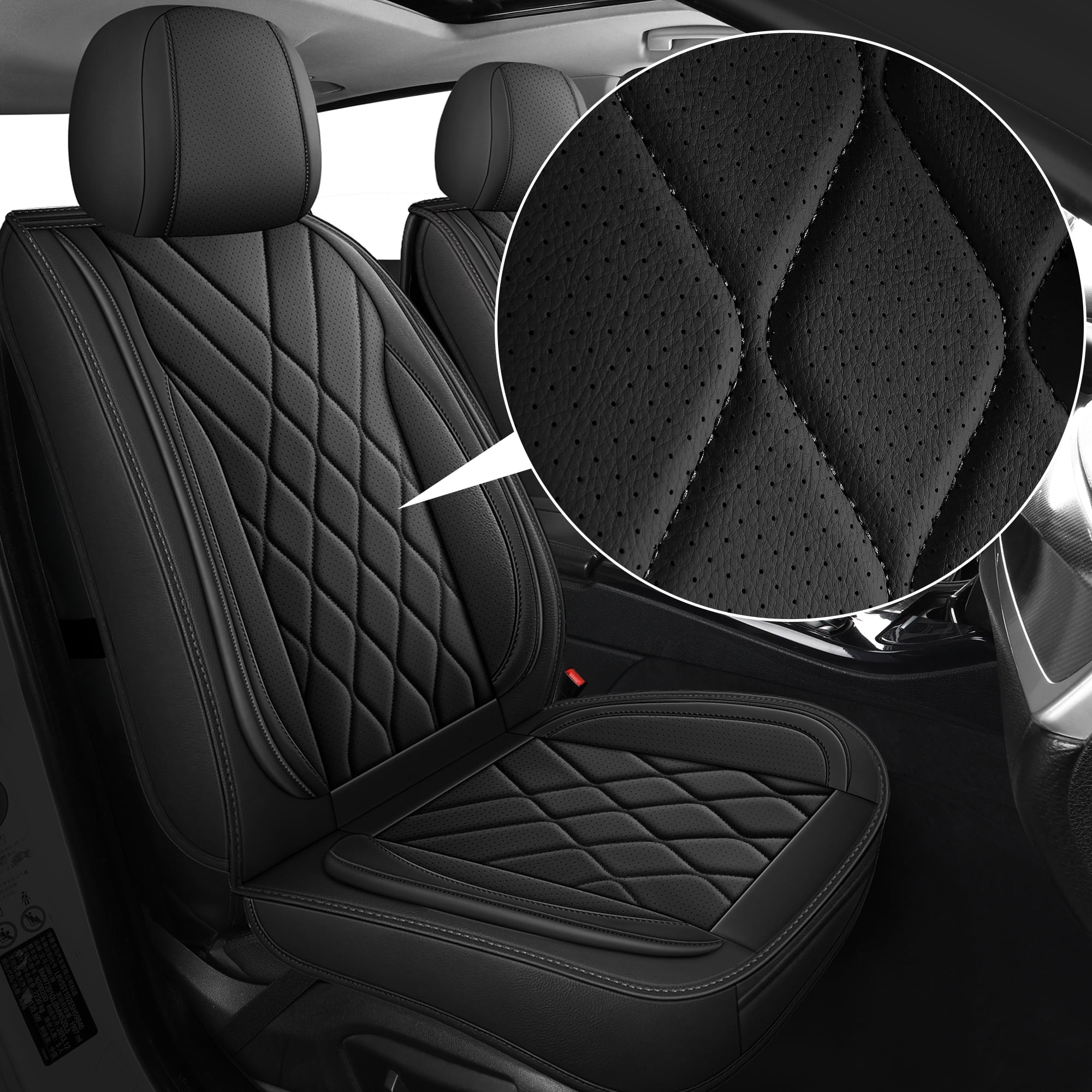 LINGVIDO Premium Leather 2 Seats Car Seat Cover For SUV Sedan Universal Fit Seat Cushion Durable Breathable Black Seat Covers for Car