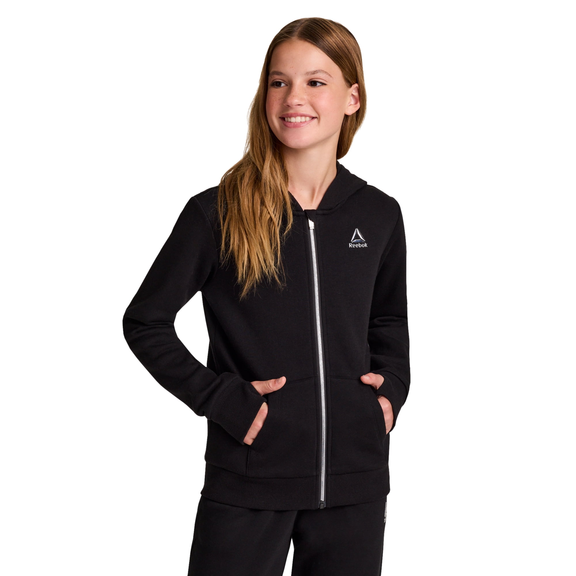 Reebok Girl’s Game Day Fleece Full Zip Hoodie, Sizes 4-18