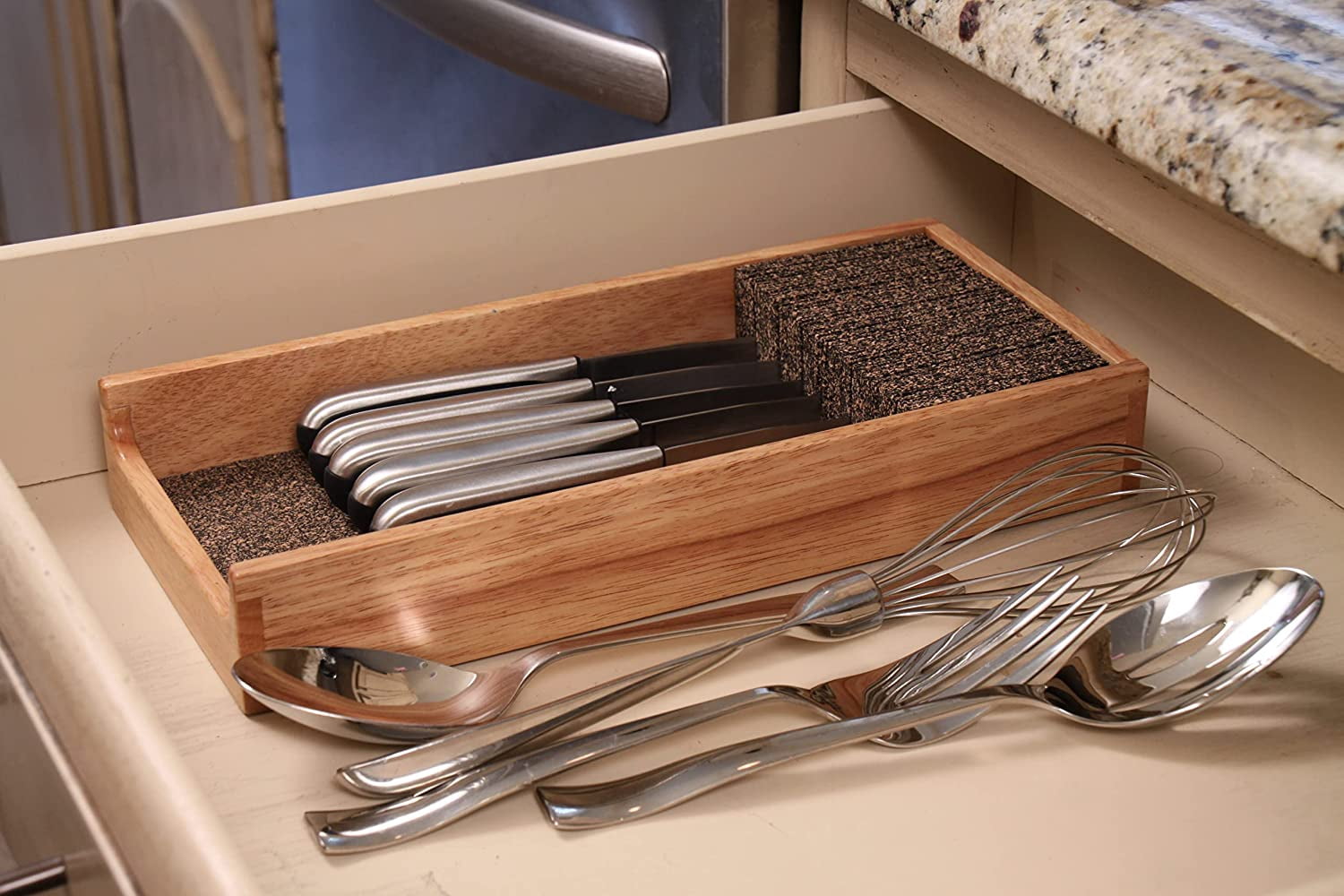 Kitchen Essentials Bamboo Knife Dock Drawer Organizer
