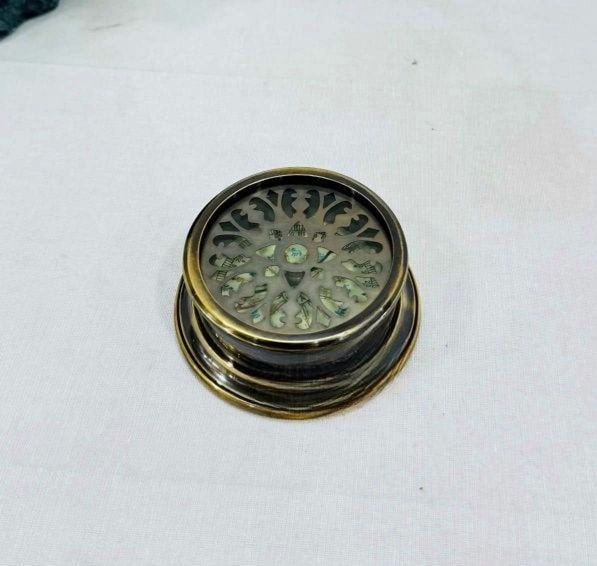 3" Nautical Brass Designer Pattern Direction Compass with Cap, Antique Look, Home Decor Gift Item