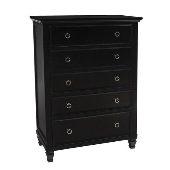 Pemberly Row 5-Drawer Transitional Wood Chest in Black Finish