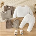thumbnail image 3 of Girls Rompers Minimalist Solid Long Sleeve Crew Neck Infant Long Romper Top Pants Two Piece Set Spring Autumn Outfit, 3 of 5