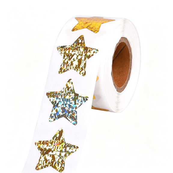 CCOCC 1" Small Holographic Glitter Star Stickers for Kids Reward, 500 Pcs Foil Tiny Star Metallic Stickers Roll for Wall, Crafts and Classroom Teachers Small Star Stickers