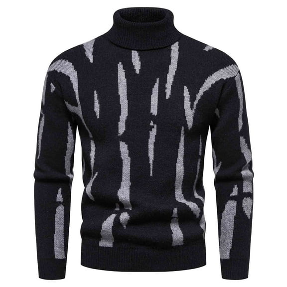 qucoqpe Men's Slim Fit Turtleneck Sweater Casual Knitted Twisted Pullover Fashion Color Block Sweaters on Clearance