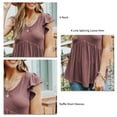 thumbnail image 6 of Women Casual Top Ruffle Short Sleeves V Neck Splicing Loose Hem Ribbed Lady Blouse for Spring Summer Brick Red S, 6 of 6