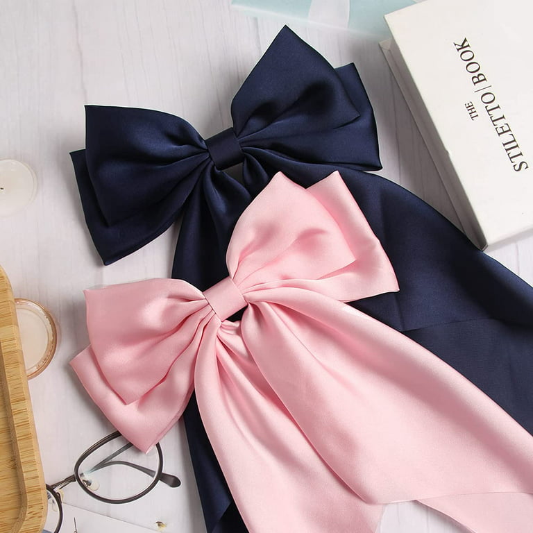 Big Bow Hair Clips 2pcs, Long Tail French Hair Bows for Women Girl, Pink  Blue Bow Hair Barrette, Soft Bow Hair Dress Up Accessories Decor for