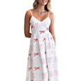 thumbnail image 3 of Womens 2025 Summer Maxi Dress Sleeveless Floral Smocked Boho Beach Long Dress Red L, 3 of 8
