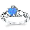 thumbnail image 3 of Metal Masters Womens Sterling Silver 925 Irish Claddagh Friendship Love Ring Blue Simulated Opal Heart 12, 3 of 6