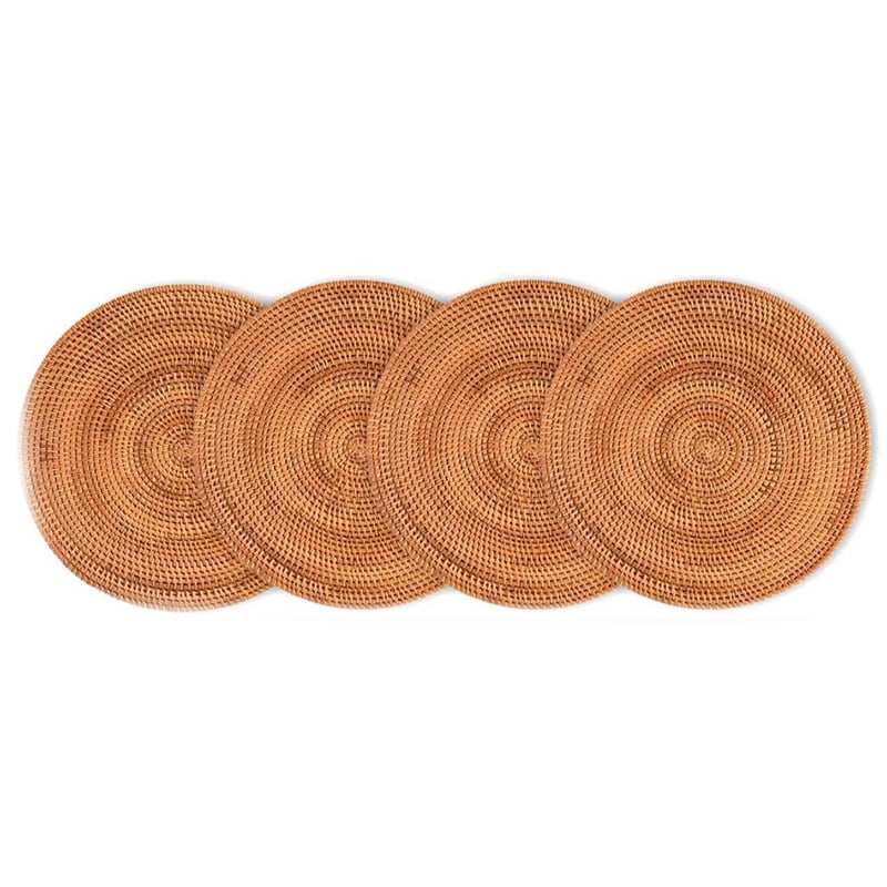 4 Pcs Handmade Round Natural Rattan Placemat Farmhouse Round Wicker