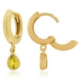 thumbnail image 3 of 18K Gold Plated Sterling Silver Color CZ Teardrop Huggie Hoop Earrings, 3 of 6