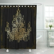 CYNLON Black Pixdezines DIY Crystal Chandelier Wall Gold Bathroom Decor Bath Shower Curtain 66x72 inch