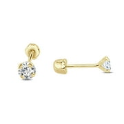 10K Gold CZ Stud Earrings for women Tiny Size Second Hole or Earrings for Girls Glitz Design.