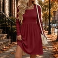 thumbnail image 3 of Tumotour Plus Size Fall Dress for Women's Solid Color Square Neckline High Waisted A-Line Mini Dress knitted Long Sleeve Slim T-Shirt Dress, 3 of 10