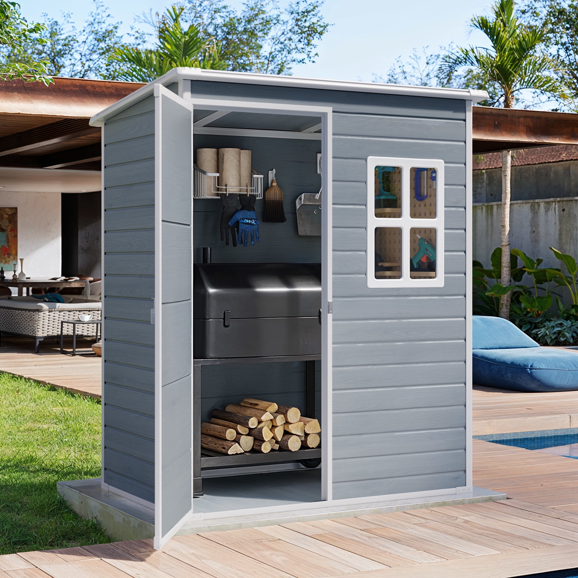 Plastic Shed,5x3 FT Outdoor Storage Shed with Floor to Store Patio Furniture for Yard & Bikes - Gray