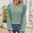 thumbnail image 5 of Scyoekwg Casual Tops for Women V-Neck Ring Hole Eyelet Tops Solid Color Fall Tops Trendy Loose Lightweight Long Sleeve T Shirts Pullover (Green,S), 5 of 6