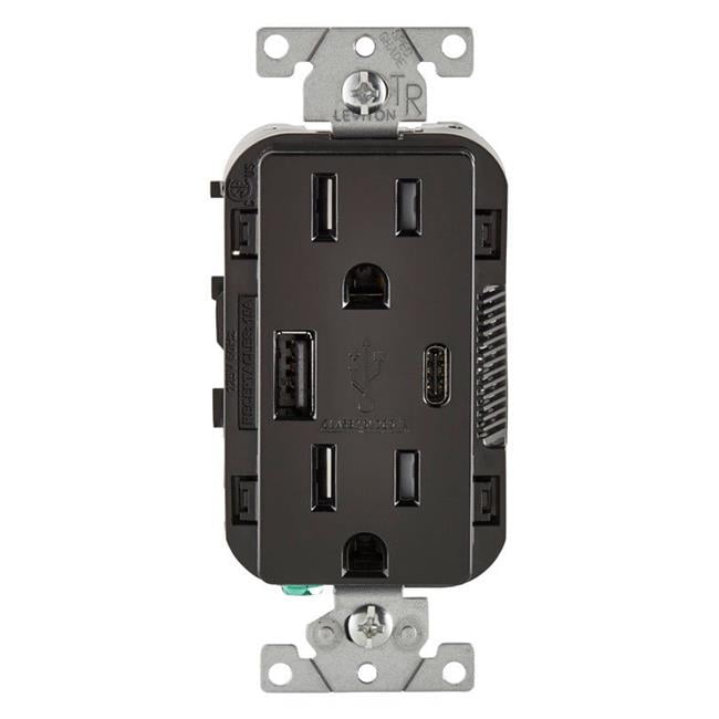 Leviton 3894508 15 Amp 125 V Black Outlet U0026 Usb Charger - Nema 5-15r - Walmart Com