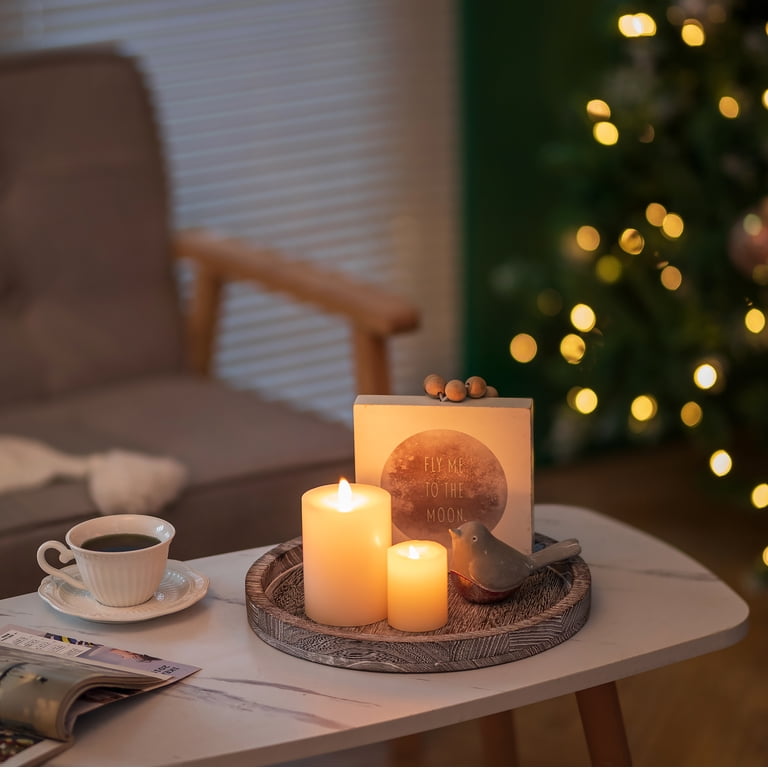 Hanobe Round Wooden Candle Holder Tray, Whitewashed photo 6