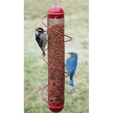 17" RED PEANUT SPIRAL BIRD FEEDER with Squirrel-Proof lid
