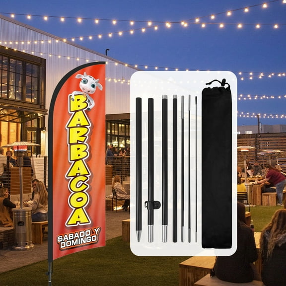 QSUM Barbacoa Sabado Y Domingo Sign BBQ Feather Flag with Pole Kit,8.2FT Barbacoa Sabado Y Domingo Decoration Display, BBQ Business Sign,Barbacoa Sabado Y Domingo Swooper Flag