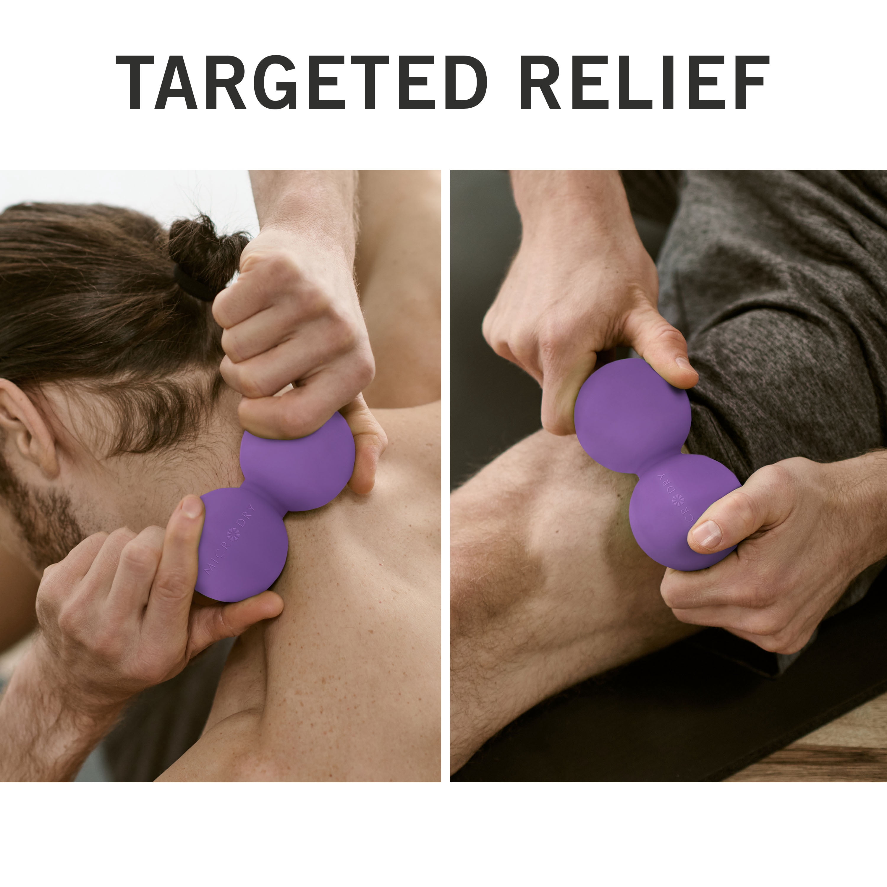 (2 pack) Microdry Dual-Ball Massage Roller for Deep Tissue Relief, Purple