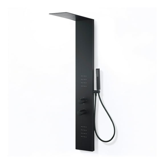 Collines Series 55 in. 2-Jetted Shower Tower in Matte Black with Heavy Rain Showerhead, Spray Wand, and DIY Friendly