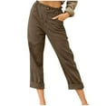 thumbnail image 2 of qolati Summer Capri Pants for Women, Women's Cotton Linen Button Cropped Pants Ankle Soild Color Trousers with Pockets Clearance, 2 of 5