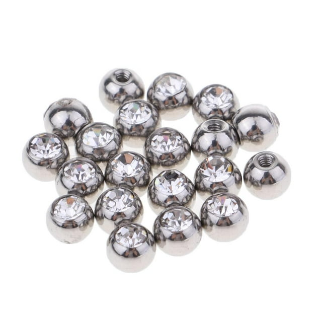 20 PCS Stainless Steel Replacement Ball Body Jewelry Piercing Barbell Parts With Rhinestone - 1.2 x 4mm