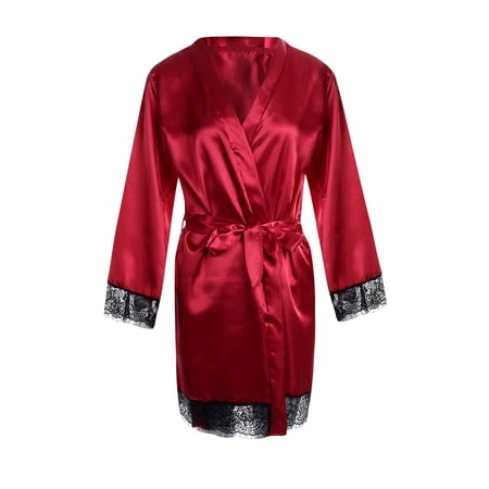 

luethbiezx Sexy Women Long Sleeve Short Wedding Bride Bridesmaid Satin Silk Robe Floral Bathrobe Kimono