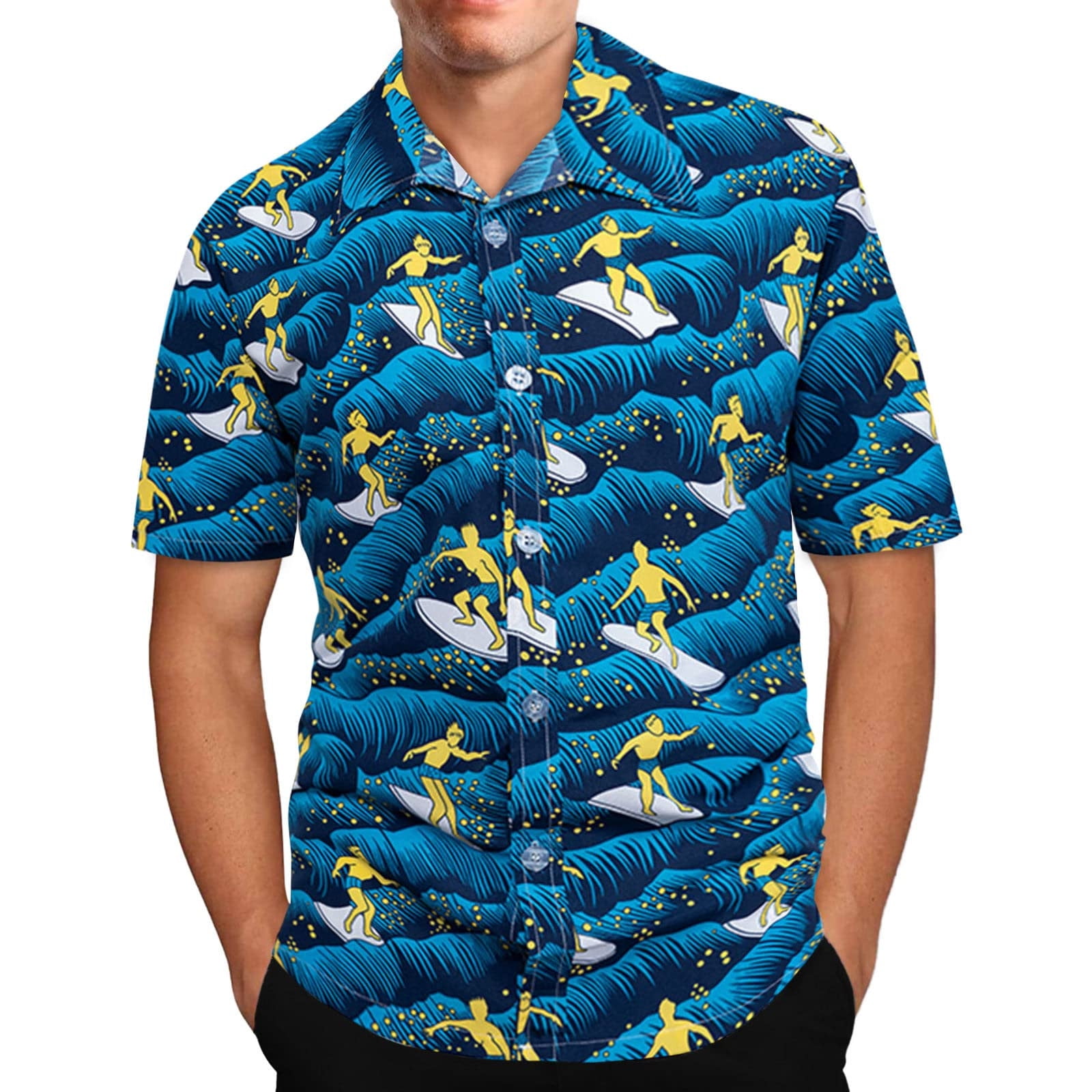 Mens Hawaiian Printing Short Sleeve Buttons Down T-Shirt Sports Beach Top Shirts 