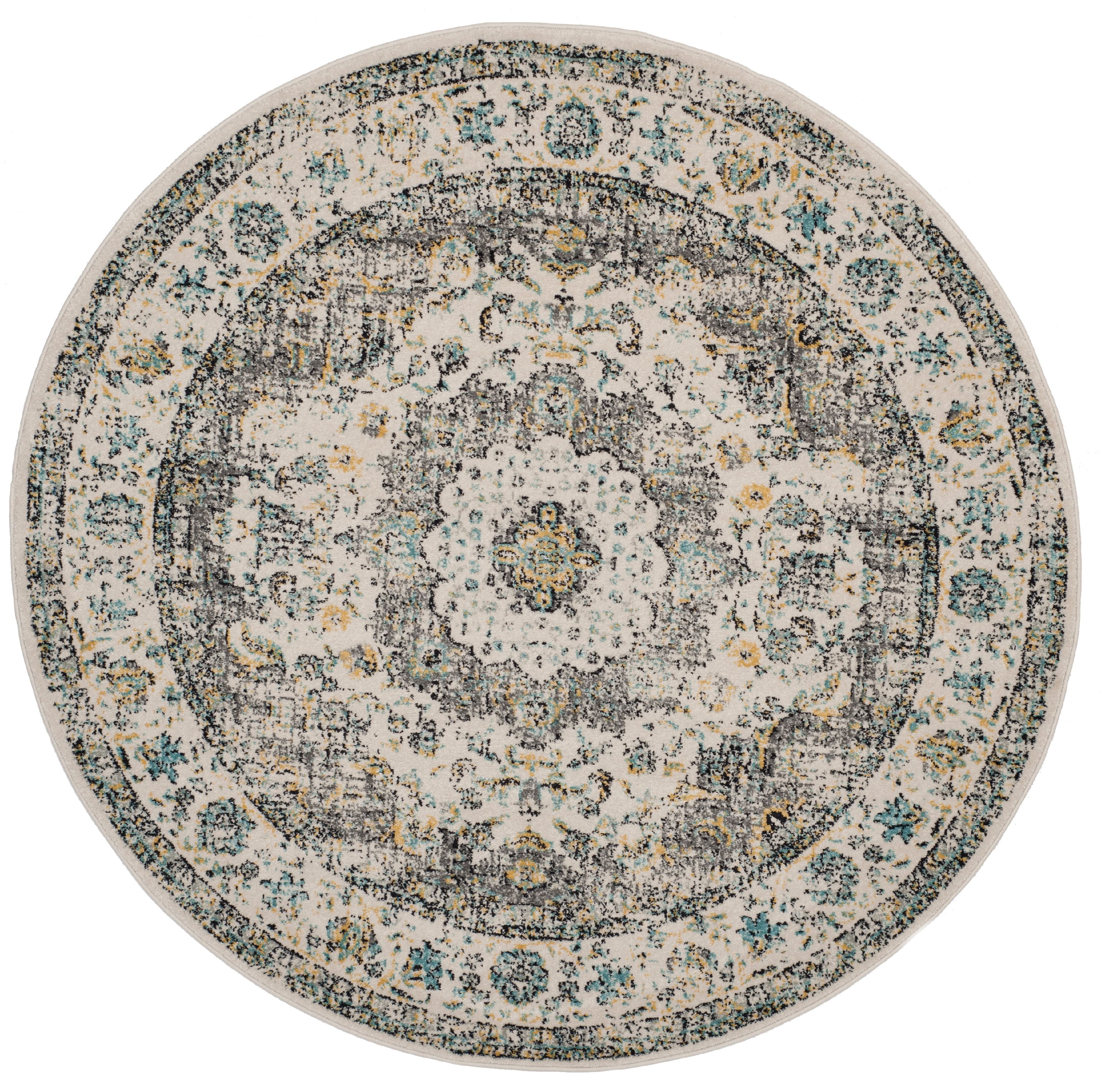 SAFAVIEH Evoke Teale Traditional Bordered Area Rug, Grey/Gold, 6'7" x 6'7" Round