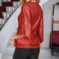 thumbnail image 4 of Clothing Plus Size Tops,Womens Sequin Tops 3/4 Sleeve Glitter Sparkly Party Blouse V Neck Dressy Tops For Evening Party, 4 of 4