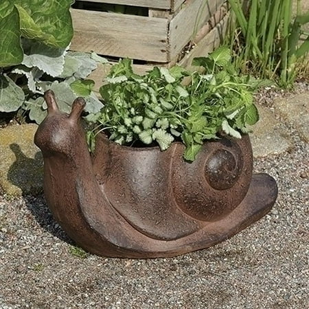 5l Garden - Roman Garden Snail Planter Brown Resin Finish Dual Uses Plants Or Storage Pot 9
