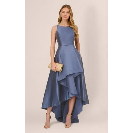 Adrianna Papell High-Low Mikado Gown Blue Frost Size 4