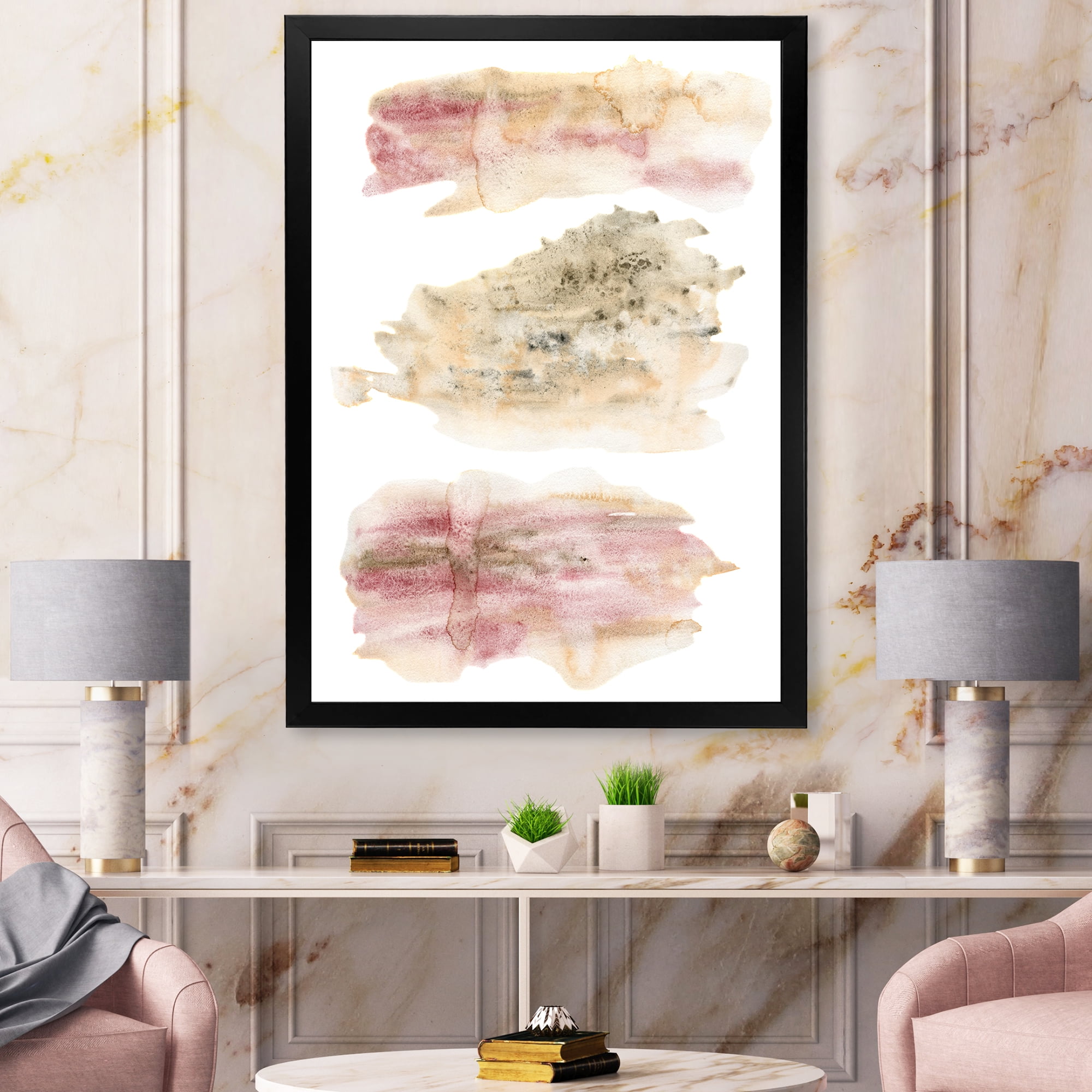 Designart 'Pink and Golden Abstract Clouds' Modern Framed Art Print