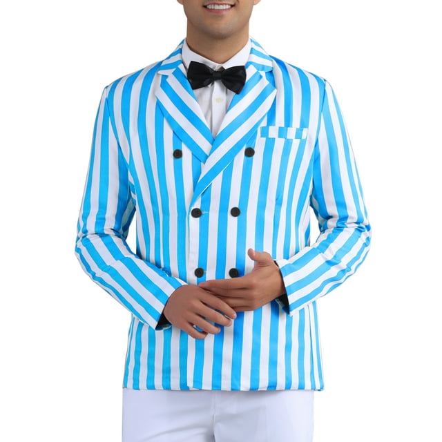 Blazers a rayas INSPIRE CHIC para hombres, abrigo deportivo de solapa de pico, chaqueta de traje de doble botonadura, rayas de negocios, 2XL azul y blanco
