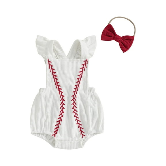 BemeyourBBs Baby Girls Summer Romper Baseball Embroidery Jumpsuit and Headband