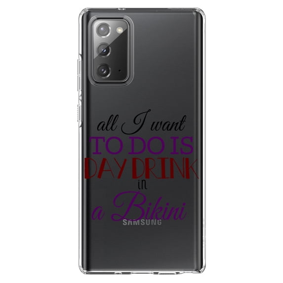DistinctInk Clear Shockproof Hybrid Case for Galaxy Note 20 ULTRA (6.9" Screen) - TPU Bumper Acrylic Back Tempered Glass Screen Protector - All I Want To Do Is Day Drink in a Bikini