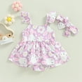 thumbnail image 2 of Blotona Infant Baby Girl Easter Romper Sleeveless Rabbit Print Casual Spring Summer Bodysuit + Bow Headband, 2 of 8