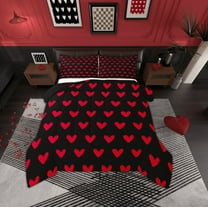Manfei Kawaii Loves Pattern Bedding Comforter Set,Cute Heart Print Twin Comforter Sets,Red Black Bedding Set For Princess,Ultra Soft Home Decor Reversible,2 Pieces