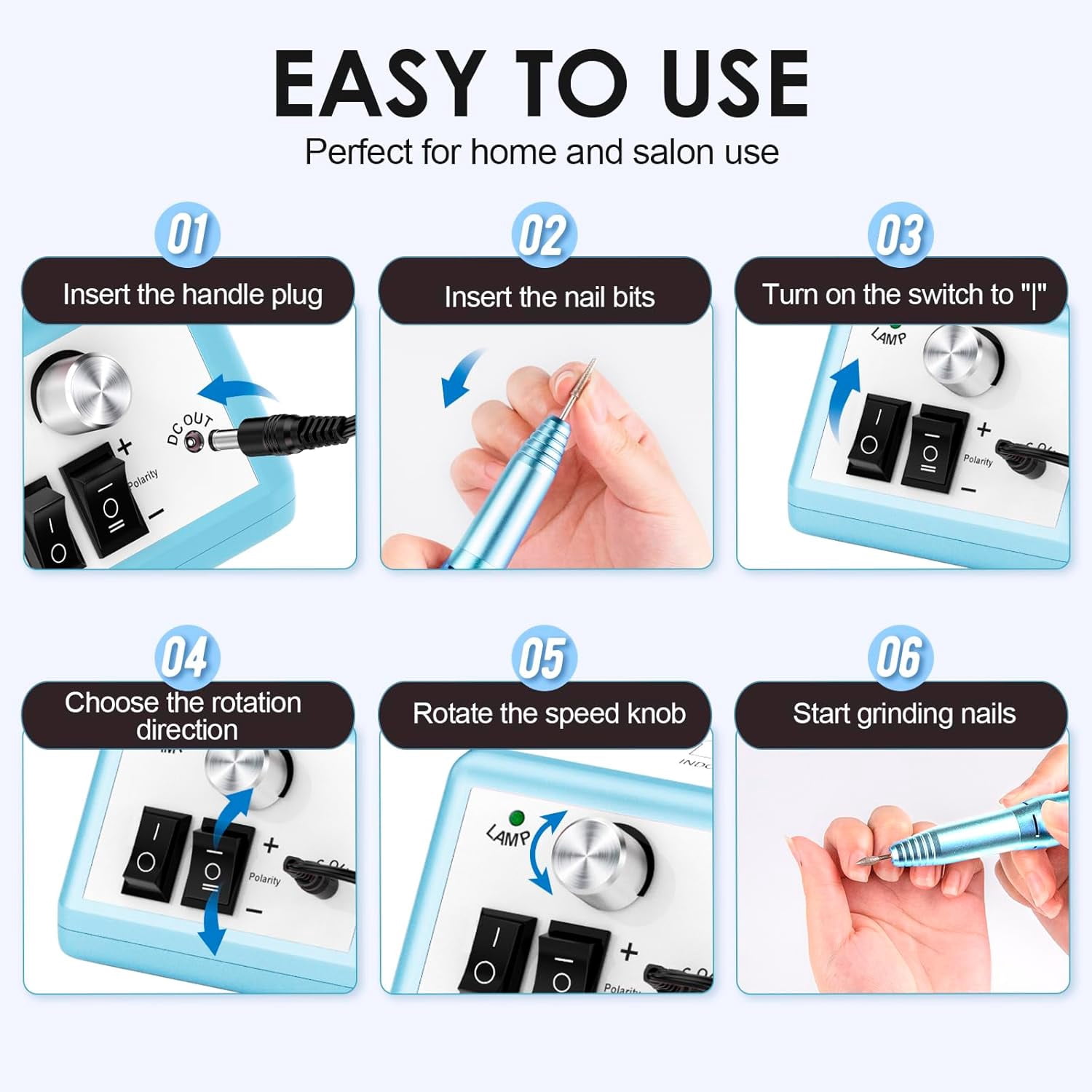COSITTE 20,000 RPM Electric Nail Drill Set, Acrylic/Gel Remover, Home/Salon Manicure-Glacier Blue