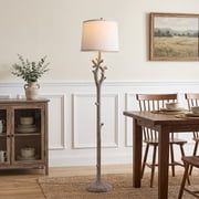 Oneach 59.5 Farmhouse Floor Lamp for Living Room,Retro Tree Trunk Standing Lamp for Bedroom with Wood Grain