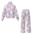 thumbnail image 5 of SCRAWLGOD Easter Rabbit Carrot Leaf Floral Print Violet 2 Piece Sets for Women Fall Outfits Sweatsuit Loose Fit Turtleneck Drawstring Sweatshirt Wide Leg Sweatpants Matching Set Tracksuit, XL, 5 of 7